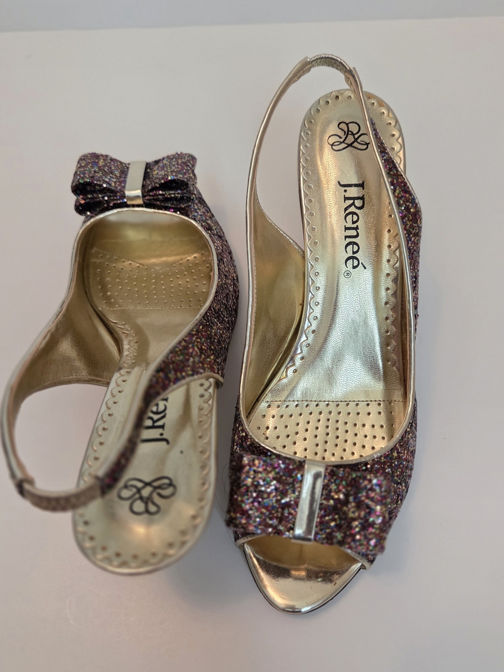 Glitter Slingback Peep-Toe Heels with Bow Metallic Gold Shoes - Picture 3 of 9